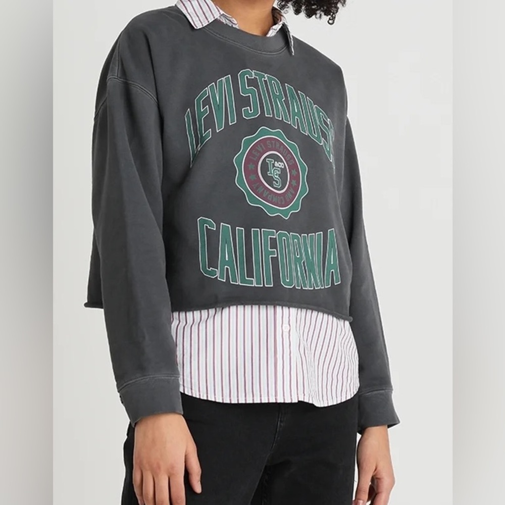 Levi's Cropped Charcoal Sweatshirt with Green Logo